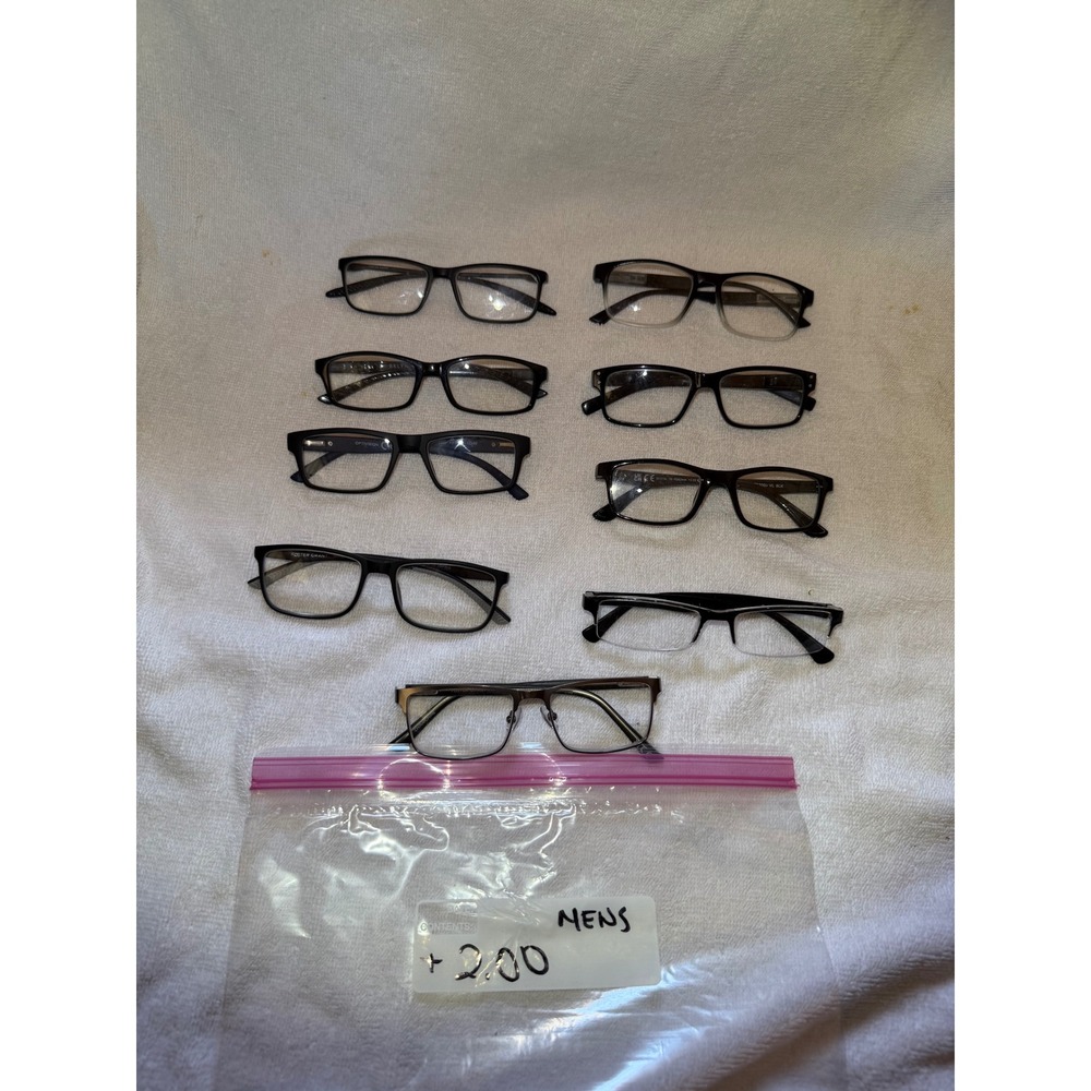 Foster Grant & Other Reading Glasses Lot Men Black Good +2.00 Strength 9 Pairs